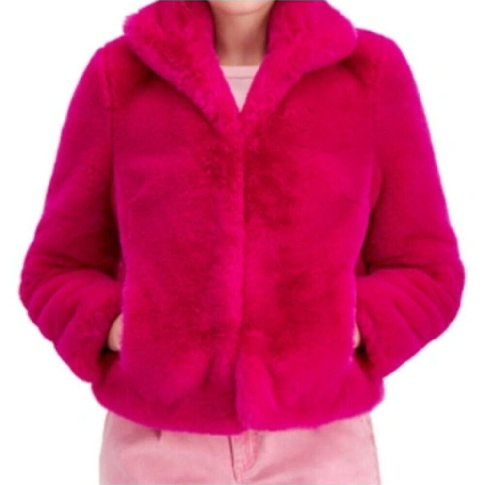 INC Fuchsia Plush Faux-Fur Short Coat